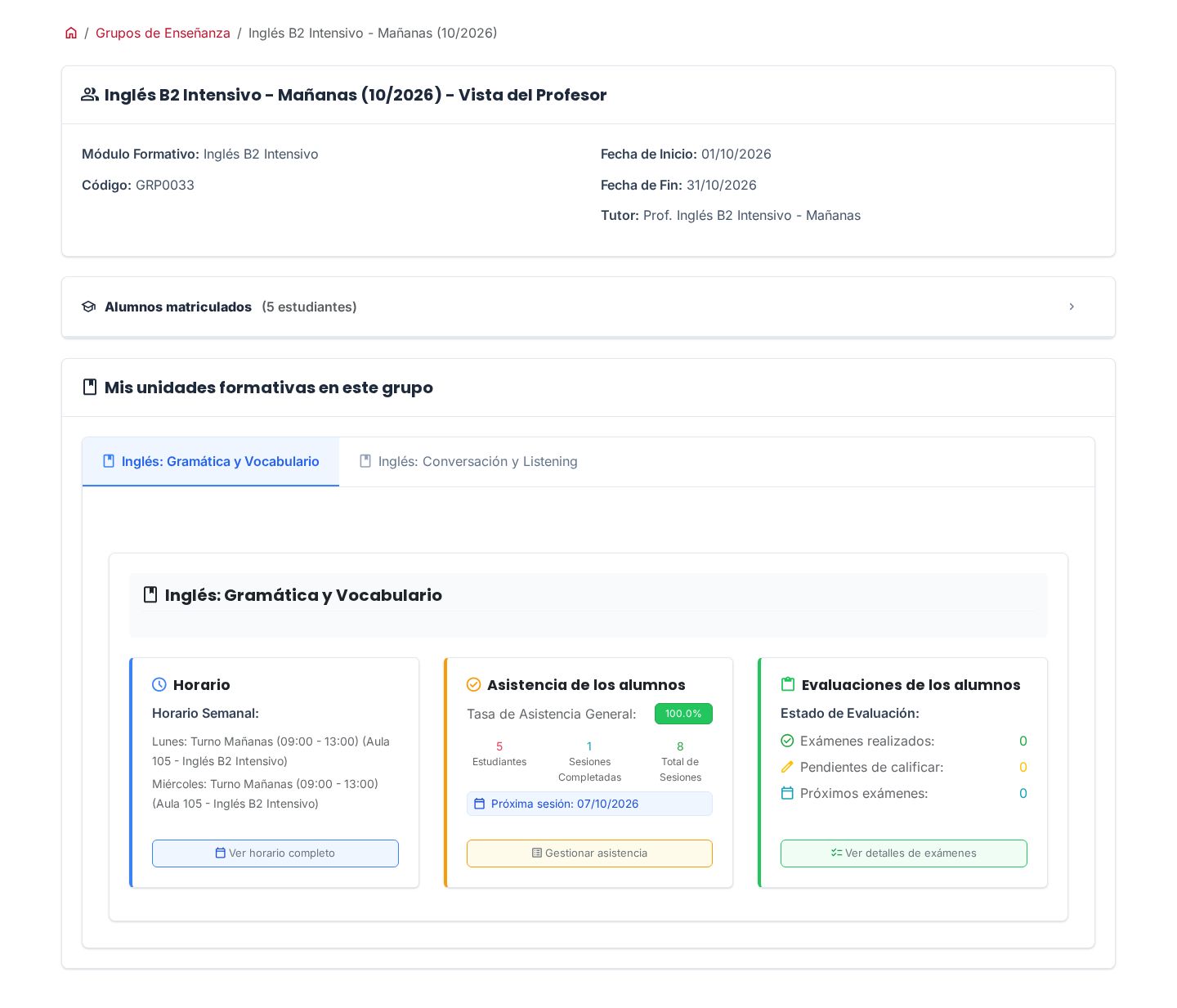 Ficha del grupo vista por el profesor.