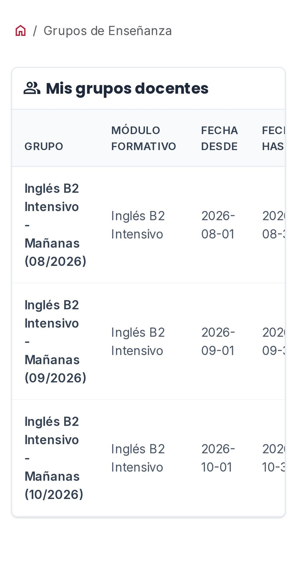 Mis grupos docentes. (móvil)