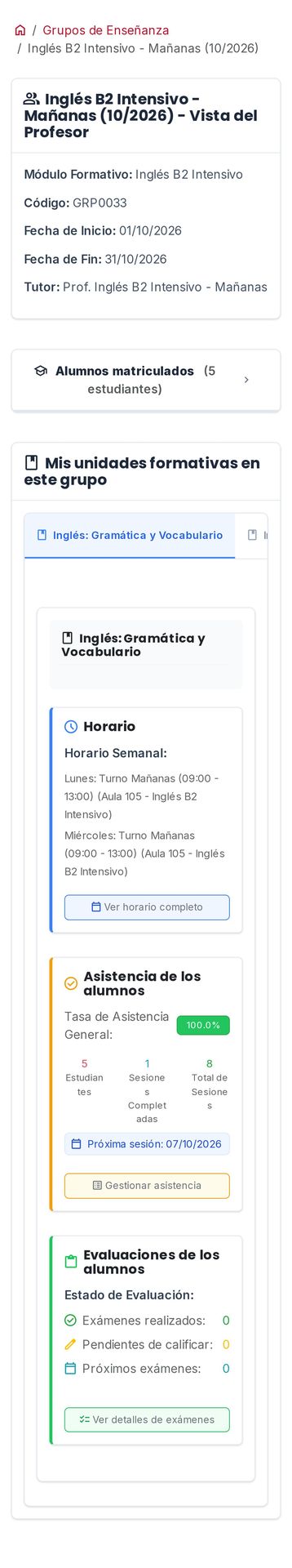 Ficha del grupo vista por el profesor. (móvil)