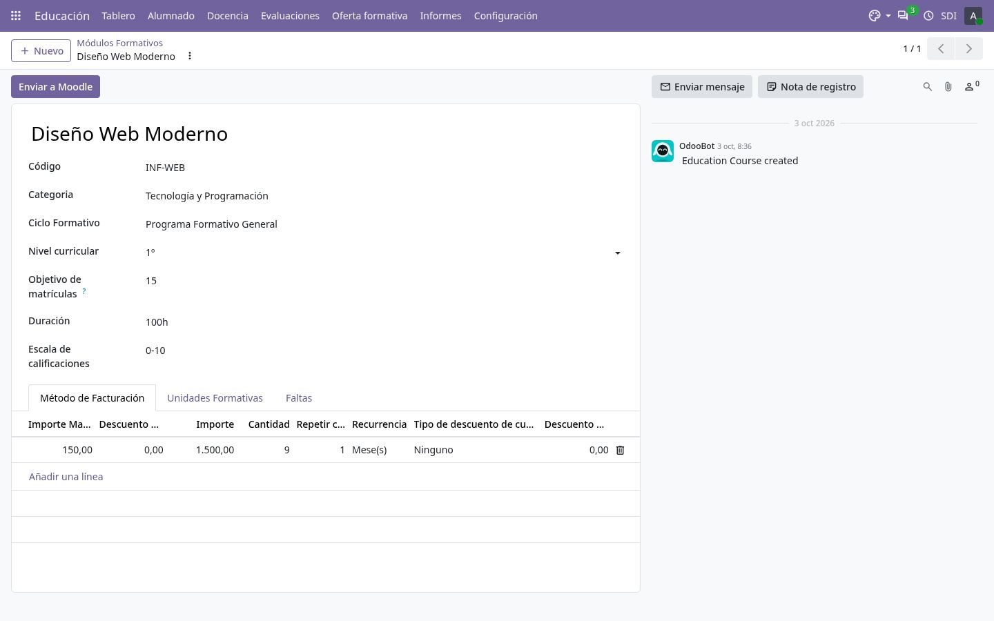 Módulo formativo todavía sin enviar a Moodle.