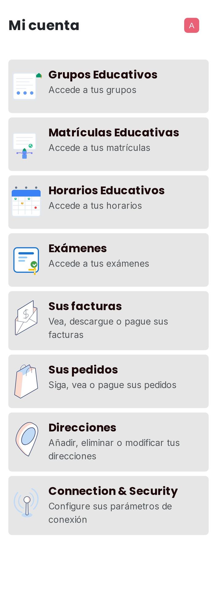 Mi cuenta: los accesos del alumno. (móvil)